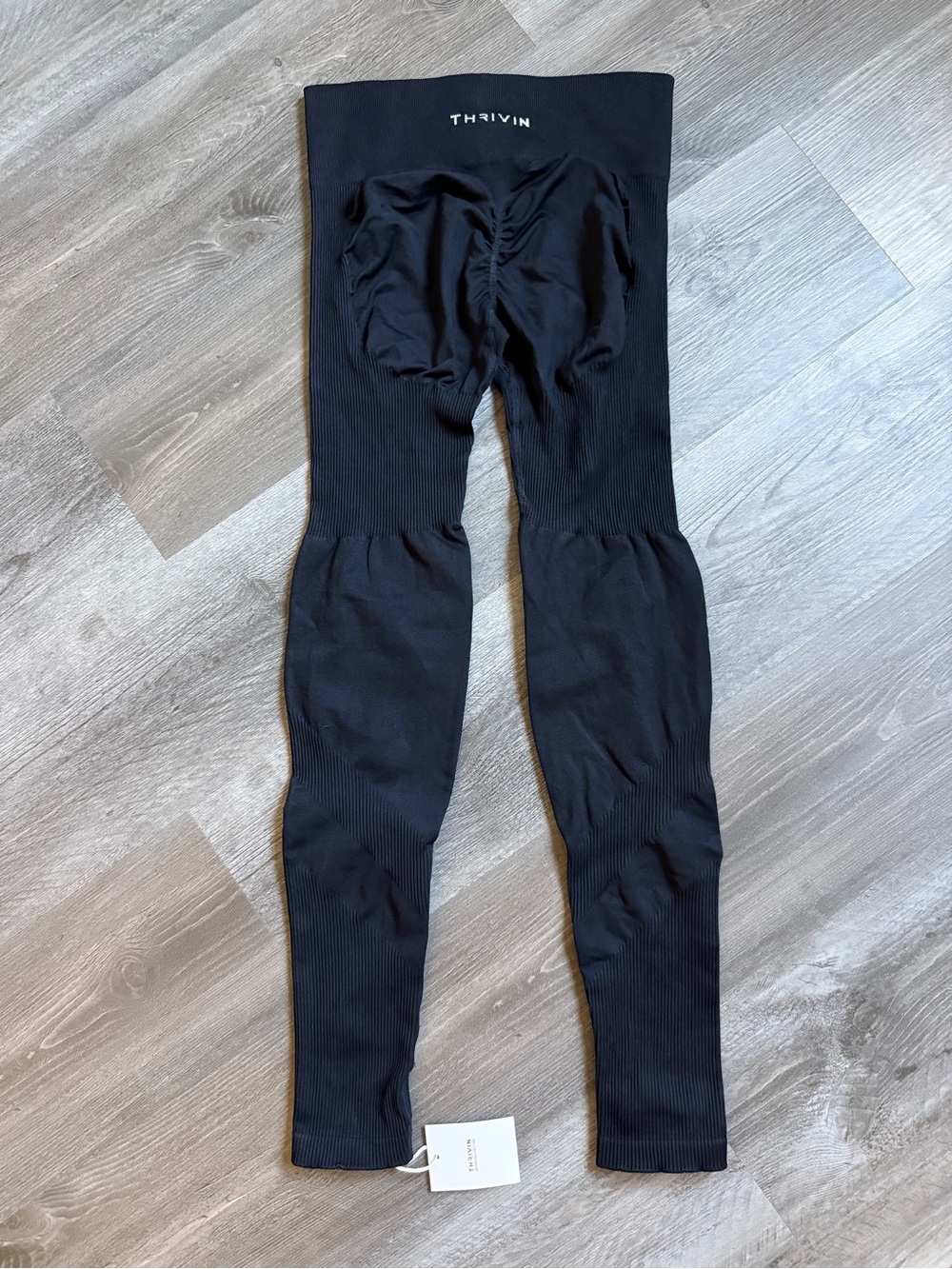 THRIVIN High Waist Elevate Ribbed Contour Leggings Pure Black Medium - Picture 7 of 13